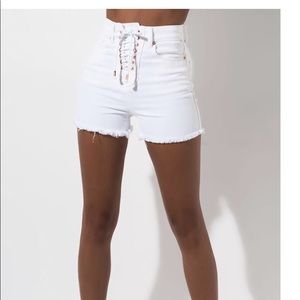 high waisted tie jean shorts